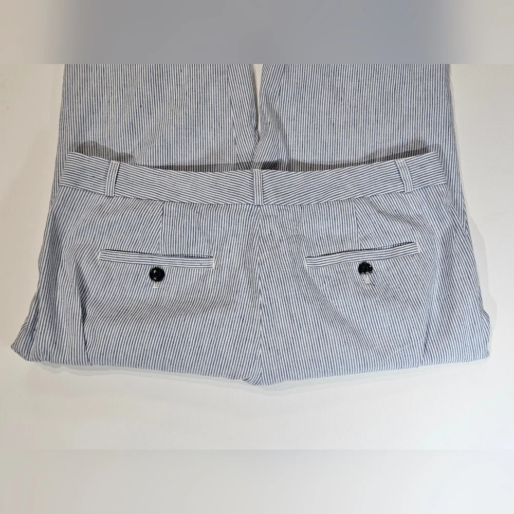 Banana‎ Republic Linen Pants Womens Size 12P Avery Blue White Striped Nautical